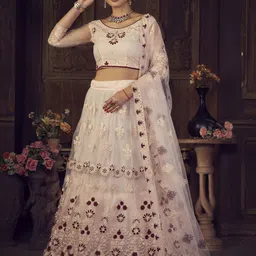 Warthy Ent Embroidered Thread Work Semi-Stitched Lehenga & Unstitched Blouse With Dupatta image 5