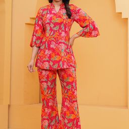 Meeranshi Printed Mandarin Neck Top With Trousers Co-Ords-image-41