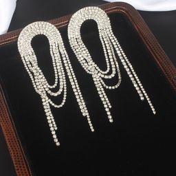 StyleCast Silver-Plated Rhinestone Studded Contemporary Tasselled Drop Earrings-image-3