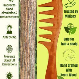 RUFIYS Set Of 2 Neem Wooden Wide Tooth Comb For Anti Dandruff Brown image 3