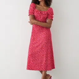 DOROTHY PERKINS Animal Print Puff Sleeve Fit & Flare Dress-image-60