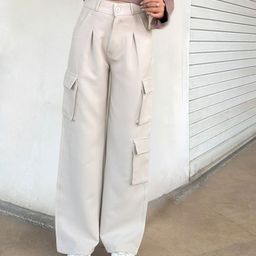 HIGH BUY Women Relaxed High-Rise Pleated Cargos Trousers-image-99