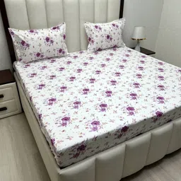 Pure Decor White & Purple Printed 220TC Pure Cotton Double King Bedsheet Set 2.74m x 2.74m-picture-14