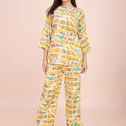 HERE&NOW Printed Boat Neck Top With Trousers-image-53