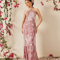 STREET 9 Women Halter Neck Abstract Print Crepe Maxi Dress-picture-23
