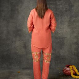 Phulkari Forever Geometric Embroidered Shirt Collar Pure Linen Shirt With Trousers-image-23