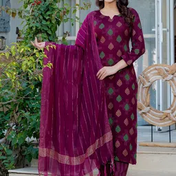 ARADHNA Women Floral Printed Regular Kurta with Trousers & With Dupatta-picture-48