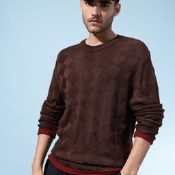 glitchez Self-Design Drop-Sleeves Acrylic Relaxed Fit Pullover with Contrasting Edges-picture-35