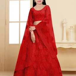 BAESD Girls Embroidered Semi-Stitched Lehenga & Unstitched Blouse With Dupatta-image-55