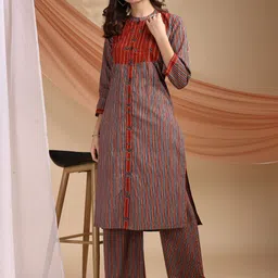 Saanjh Geometric Printed Mandarin Collar Pure Cotton Kurta With Trousers-picture-21