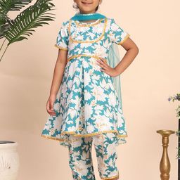 Cutiekins Girls Floral Printed Gotta Patti Pure Cotton A Line Kurta With Palazzo & Dupatta-picture-8