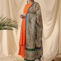 InWeave Round Neck A-Line Kurta With Palazzos And Dupatta image 4