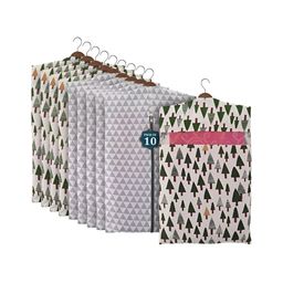 Aura Grey Set of 10 Checked Cotton Hanging Saree Storage Covers-34