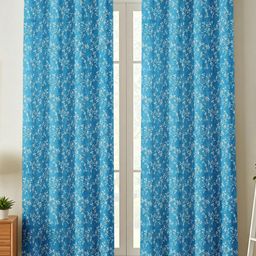 Aura Turquoise Blue & White 2 Pieces Floral Printed Door Curtains-image-94