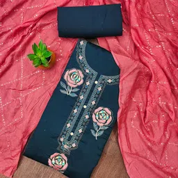 HERE&NOW Floral Embroidered Beads And Stones Unstitched Dress Material-image-74