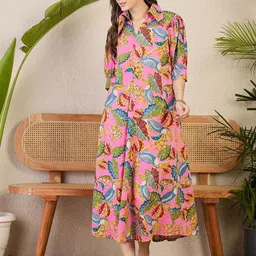 Uptownie Front Pleated Cotton Midi Dress-image-61