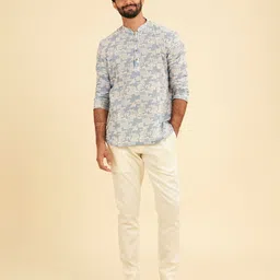 Manyavar Enchantment Abstract Printed Mandarin Collar Cotton Straight Short Kurta-picture-47