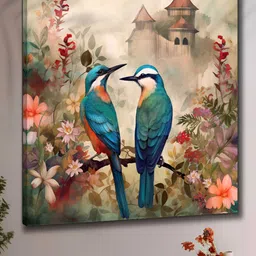 Livin'luxe Beige & Blue Birds Printed Canvas Wall Painting-image-51