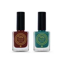 Saba Set Of 2 Breathable Nail Paints 12Ml Each Mahogany & Emerald Green-7