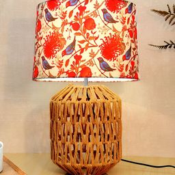 Homesake White Printed Cylindrical Shaped Metal Table Lamp with Bulb-10