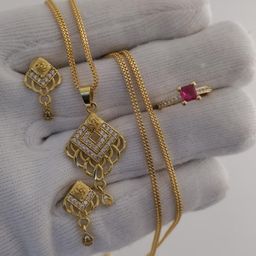 niva fashion Gold-Plated Floral Pendants with Chains & Pink ring set-image-16