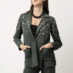 Diwaah Embroidered Notched Lapel Collar Blazer With Trouser Co-Ords-2