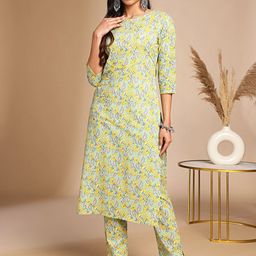 KALINI Printed Round Neck Pure Cotton Tunic With Trouser-image-96