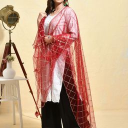 swatika Checked Embroidered Sequinned Net Dupatta image 3
