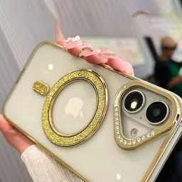 Luxury Kase Transparent Back Cover for iPhone 16 with Shimmer MagSafe Ring-27