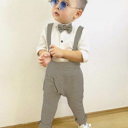 Belliza Baby Boys & Baby Girls Party(Festive) Shirt Dungaree, Bow Tie (BROWN)-image-17