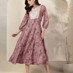 Nayam By Lakshita Floral Print Puff Sleeve A-Line Midi Dress-image-16