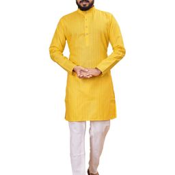 PEARL OCEAN Men Printed A-line Kurta (Yellow)-image-64
