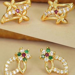 DIVASTRI Pack of 2 Floral Gold-Plated Earrings-image-35