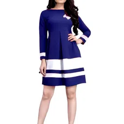 ZELZIS Women Blue Colourblock With Butter Fly Crepe Dress-34
