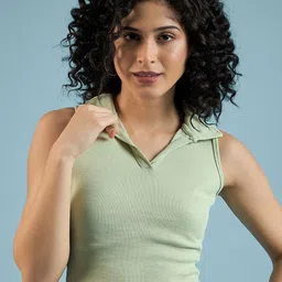 Mayra Pure Cotton Shirt Collar Crop Top-image-23