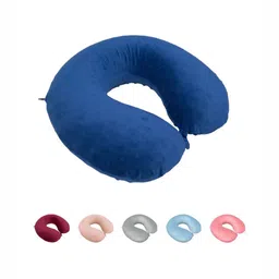 MAXNAP Sleep Support Navy Blue Memory Foam Filled Faux Velvet Travel Pillow-54