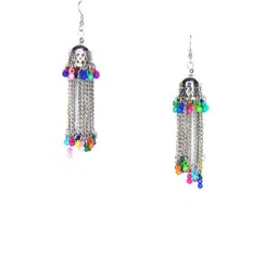 ZURIKRISHA 925 Sterling Silver-Plated Artificial Beads Beaded Tasseled Dome Shaped Jhumkas-picture-49