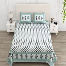 tundwal's White & Blue Floral Printed 210 TC Cotton King Bedsheet Set 2.2 m x 2.74 m-image-76