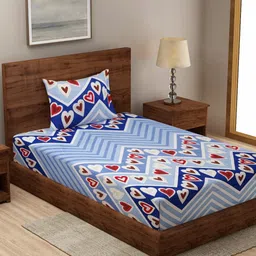 Myntra Elegant Homes White & Blue Printed 300 TC Single Bedsheet Set 2.25 m x 1.50 m-picture-9