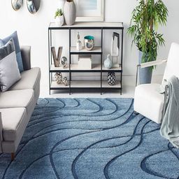 CARPETIFY Blue Geometric Shaggy Anti-Skid Polyester Carpet-picture-31