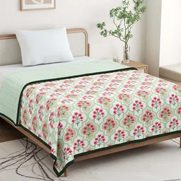 HOME AFFAIRS White & Pink Floral Printed AC Room 210 GSM Cotton Single Bed Dohar-picture-17