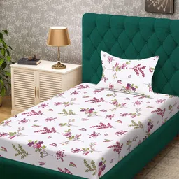 KLOTTHE White & Pink Floral Printed 300 TC Single Bedsheet Set 2.25m x 1.50m-image-82