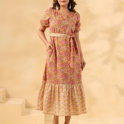 Zenava by Myntra Women Floral Print Puff Sleeve Maxi Dress-picture-29
