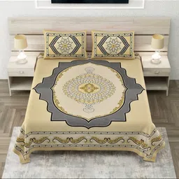 JAIPUR FABRIC Yellow & Grey Geometric 180 TC King Bedsheet with 2 Pillow Covers-image-54