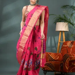 DESH BIDESH Floral Printed Woven Design Zari Saree-picture-29