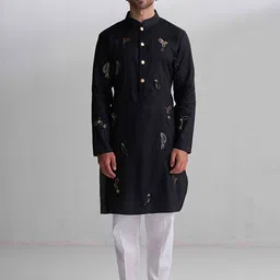 Agrajain Men Ethnic Motifs Embroidered Regular Sequinned Kurta with Pyjamas-4