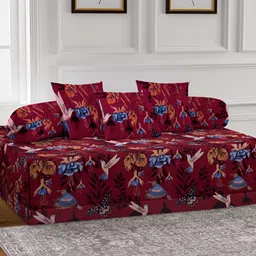 Aura Set Of 6 Maroon & Blue Printed Animal TC Cotton Diwan Set-8