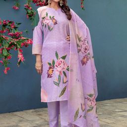 devkison Designer Women Floral Printed Regular Kurta with Churidar & With Dupatta-2