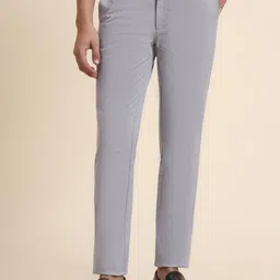 JADE BLUE Men Slim Fit Mid-Rise Flat-Front Cotton Trouser-image-84