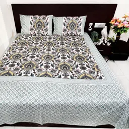 Marika Purple & White Floral 260 TC King Bedsheet with 2 Pillow Covers-image-35